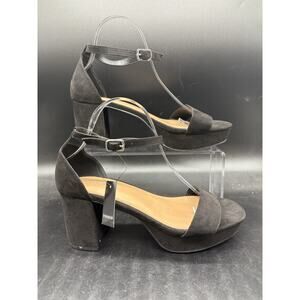 Torrid Women's Size 9 Platform Ankle Strap Heel Black Block Suede Sandal NEW